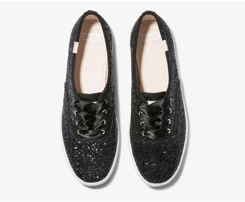 Keds Sneakers Black - Kate Spade new york Champion Glitter - Womens KJAXNG-726